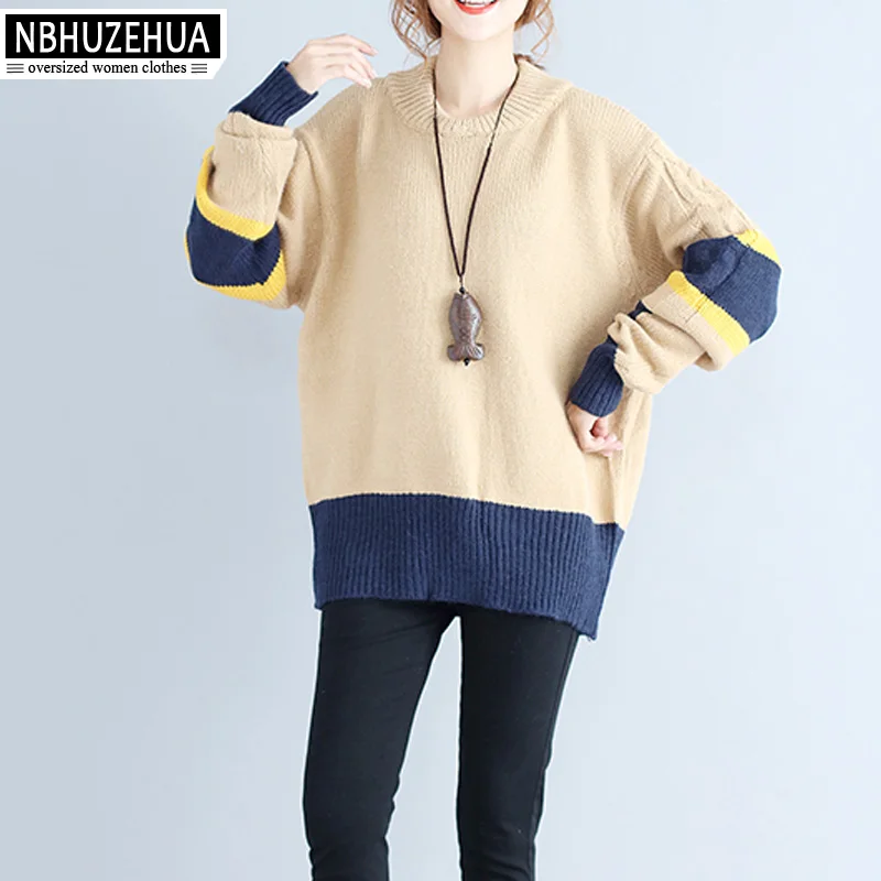 Nbhuzehua 7G383 4XL 5XL 6XL Свитер в полоску Осенне-зимняя Дамская обувь Повседневное