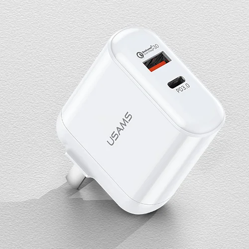 US White USAMS Быстрая зарядка QC3.0 PD3.0 USB зарядное устройство для iPhone X ЕС США штекер мобильного телефона быстрое зарядное устройство для samsung один USB настенный заряд - Тип штекера: US White
