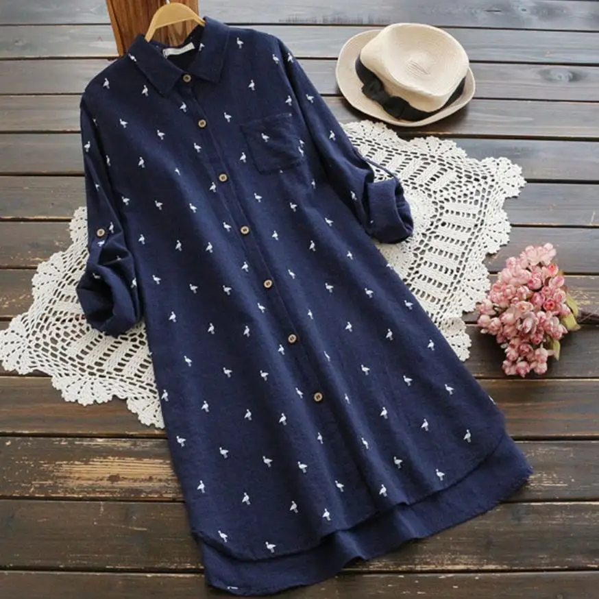 

2020 Spring Women fashion Cotton blouse Fresh Japanese Style Printed Loose Casual Long Sleeve shirt tops