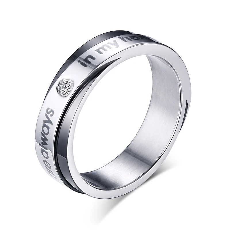 New Arrival 316L Stainless Steel Mosaic Rhinestone Couple Rings Endless Love Engagement Ring For Women Men VR311 | Украшения и