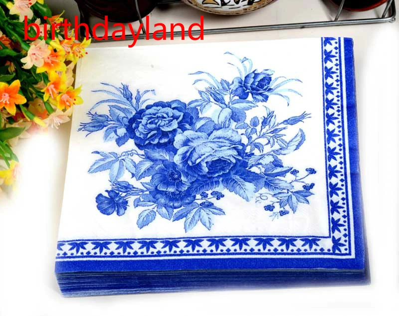 10 шт синий цветок здоровье напечатанная бумага деревянная салфетка ткань для