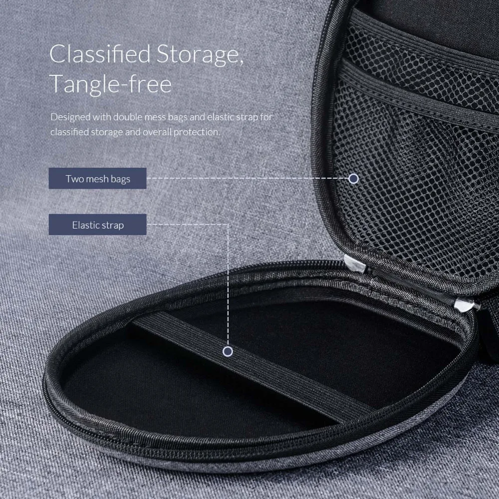 ORICO, водонепроницаемая сумка для наушников, Bluetooth, чехол для наушников, двойная подкладка, для Bluetooth, для наушников, USB кабель, внешний аккумулятор, USB зарядное устройство