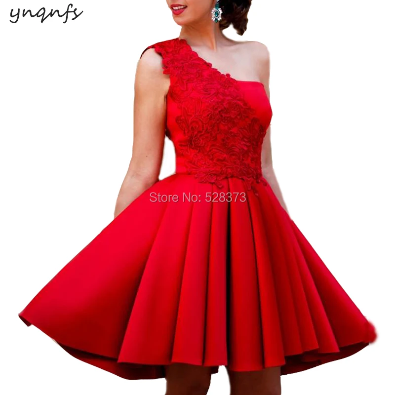 YNQNFS CD71 Vestido Curto Robe Coctail на одно плечвечерние нее платье красные платья подружки невесты 2019