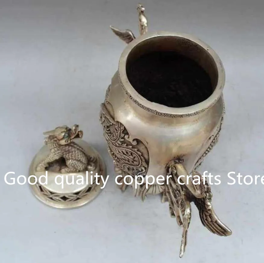

China white copper plating hand engraving phoenix bat incense burner
