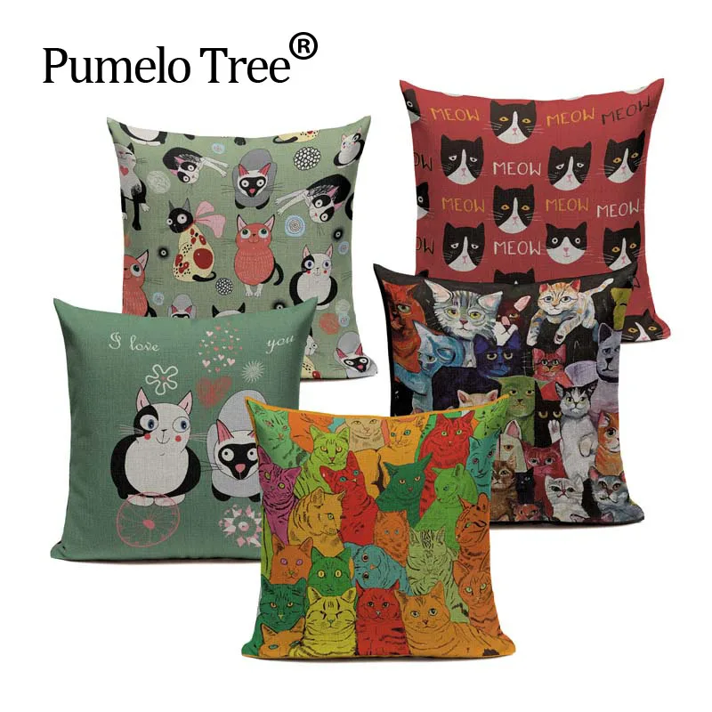 Высококачественная льняная наволочка с рисунком кота креативная анимация