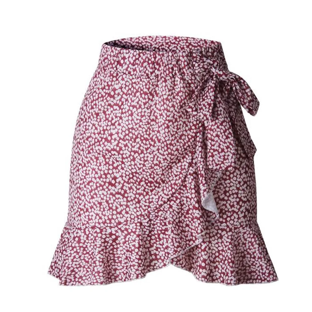 2019 юбка Женская высокая талия Повседневная короткая мини Boho пляжная закрытый