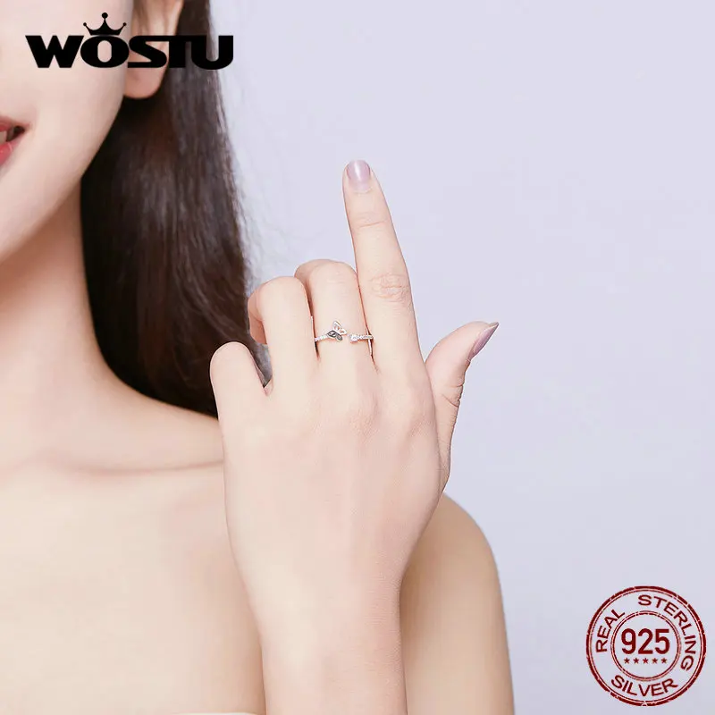 WOSTU Classic Opening Butterfly Rings Authentic 925 Sterling Silver Adjustable CZ For Women Making Jewelry DXR550 | Украшения и