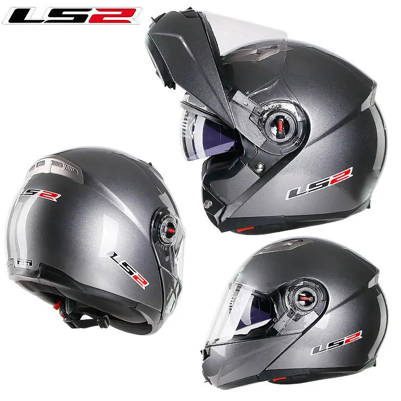 Gray . LS2 ff370 флип-ап мото rcycle шлем casco de moto кафе шлем для гонщика анфас двойной объектив козырек capacetes de moto ciclista ECE - Цвет: Gray .