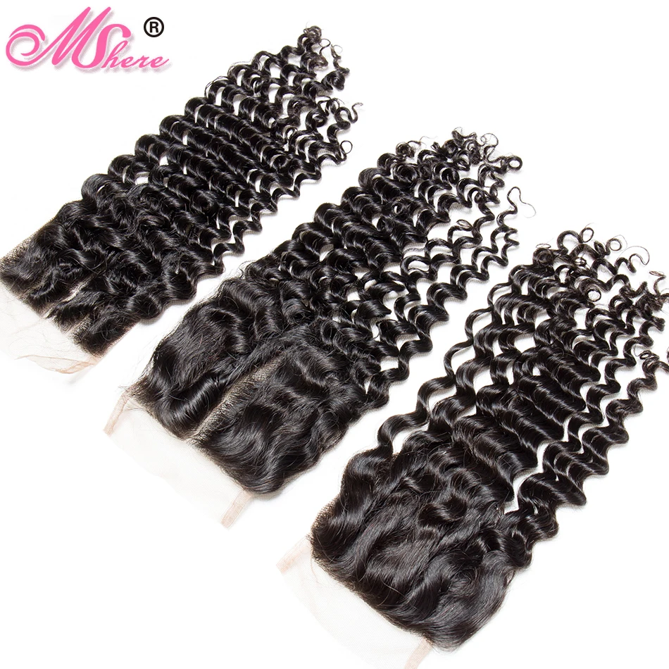 Перуанские глубокие вьющиеся парик из волос Реми 100% человеческие волосы 4*4 дюйма