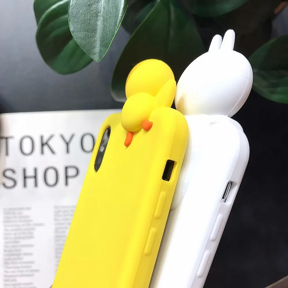ORYKSZ 3D чехол с кроликом из мультфильма для iPhone X XR XS Max 7 8 Plus Мягкий ТПУ силиконовый чехол s чехол для iPhone 8 7 6S Plus задняя крышка