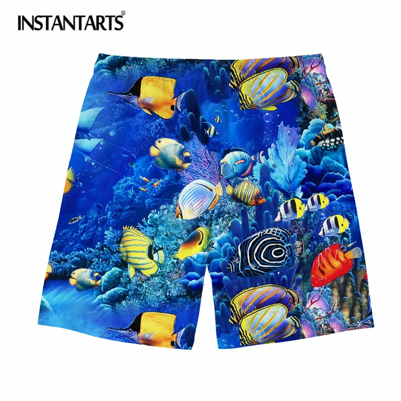 

INSTANTARTS Breathable Summer Man Board Short Tropical Fish Printed Quick Dry Beach Short for Boys Men Comfort Hawaiian Shorts