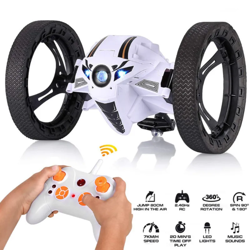 

2.4G RC Car Jumping Car Jump High Stunt Car with Music LED Headlights Double Sided 360° Tumbling RC Bounce Car kids toys Gift