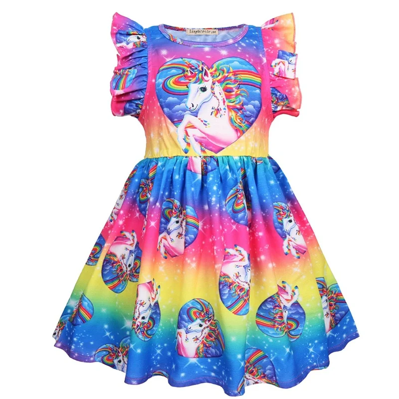 Kid Girls Unicorn Rainbow Dresses Princess Girl Halloween Festival Party Tutu Dress For Baby 3 - 8 Yrs Clothes Set | Детская одежда и