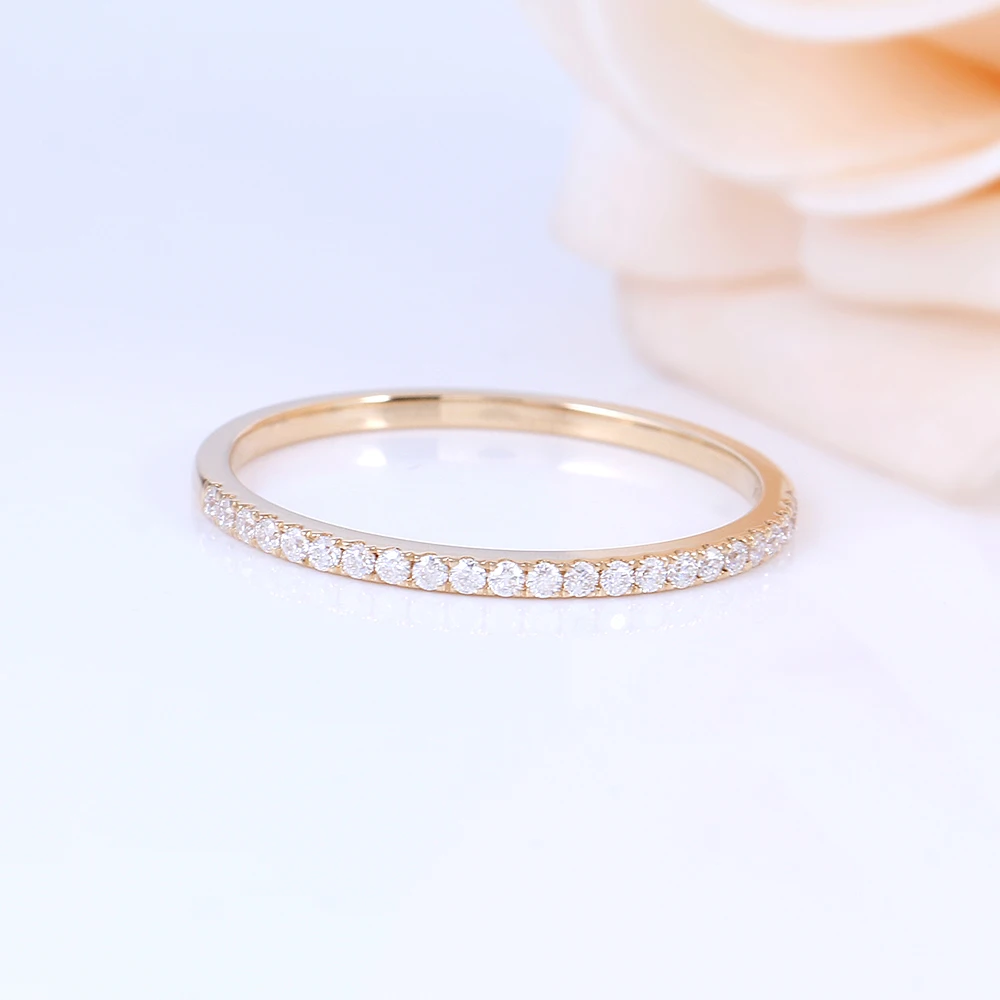TransGem 14K 585 Yellow Gold Half Eternity Wedding with 23 Pieces Moissanite Stone Wedding Ring for Women