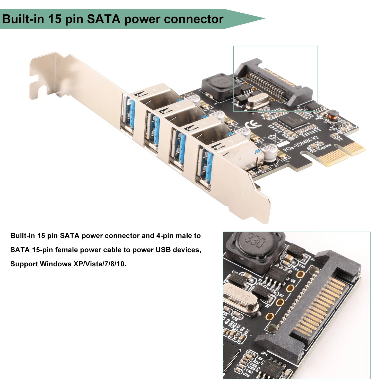 Карта расширения Ubit USB3.0 Superspeed PCI E на 4 портовый USB для ПК настольных компьютеров
