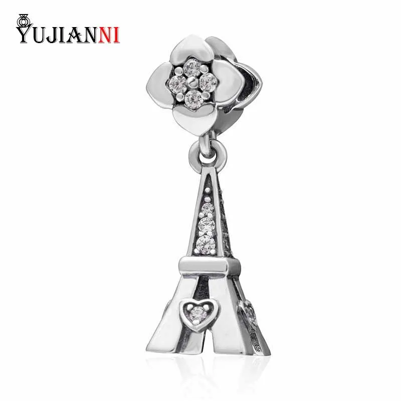 Authentic 925 Sterling Silver Eiffel Tower Charm With Clear CZ Stones Beads Fit European Brand Bracelets&amp Necklace Jewelry | Украшения и