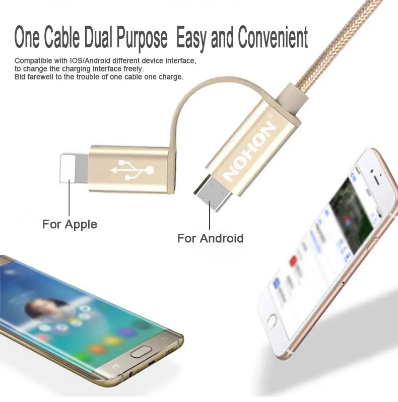 NOHON 2 в 1 Micro 8pin USB кабель для зарядки iPhone 8 7 6 6S Plus 5S iOS 10 9 samsung LG htc Кабели USB для мобильных телефонов