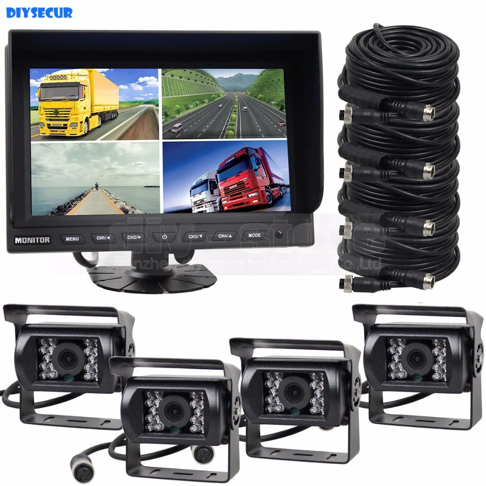 DIYSECUR 9 дюймов Сплит QUAD Автомобильный монитор+ 4 x CCD ночное видение камера заднего вида водонепроницаемый для грузовика автобуса система видеонаблюдения