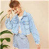 SHEIN Синие рваные потертые кромки хлопья укороченные джинсы куртка женская весна осень однобортный Повседневный износоустойчивые кардиганы куртки