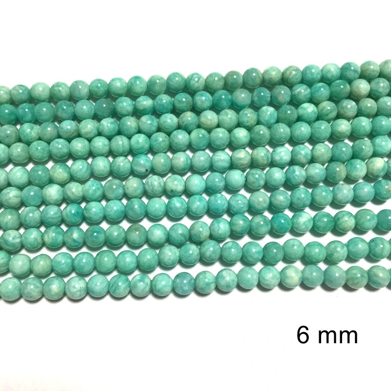Натуральные российские бусы из камня амазонита Круглые Гладкие зеленые 6 мм
