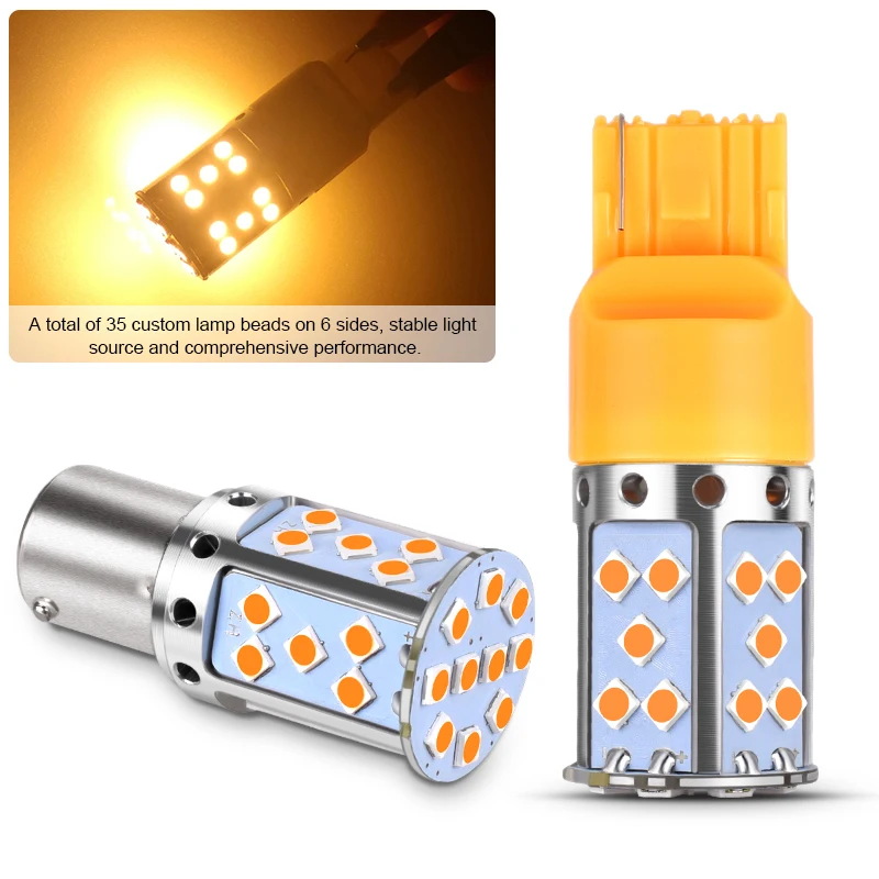 1 шт. светодиодный светильник P21W 1156 BA15S PY21W BAU15S 3030 35SMD лампа Canbus Free T20 7440 W21W для