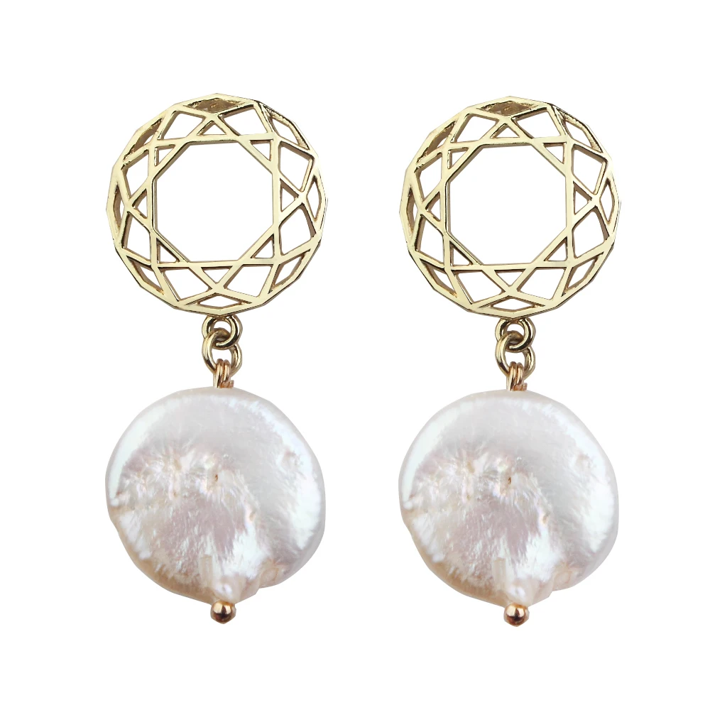 Винтаж нерегулярные жемчуг длинные серьги золотые Цвет капли воды круглый