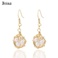 trendy korea design copper metal geometric irregular circle square imitation pearl drop earrings for women girl gift 2022