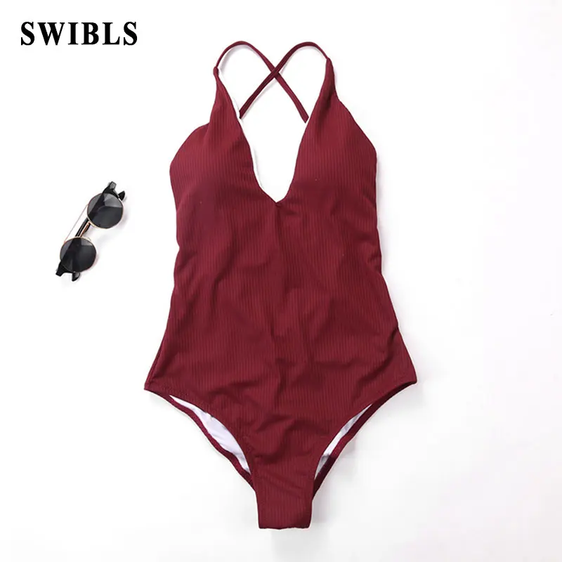 Женский сдельный купальник красного вина 2019 сексуальный полосатый для женщин