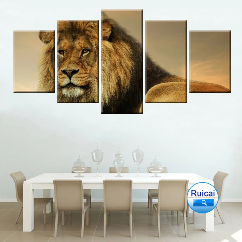 5 штук жесткая плакат со львом Холст Картина модульная картина HD рамка печатного