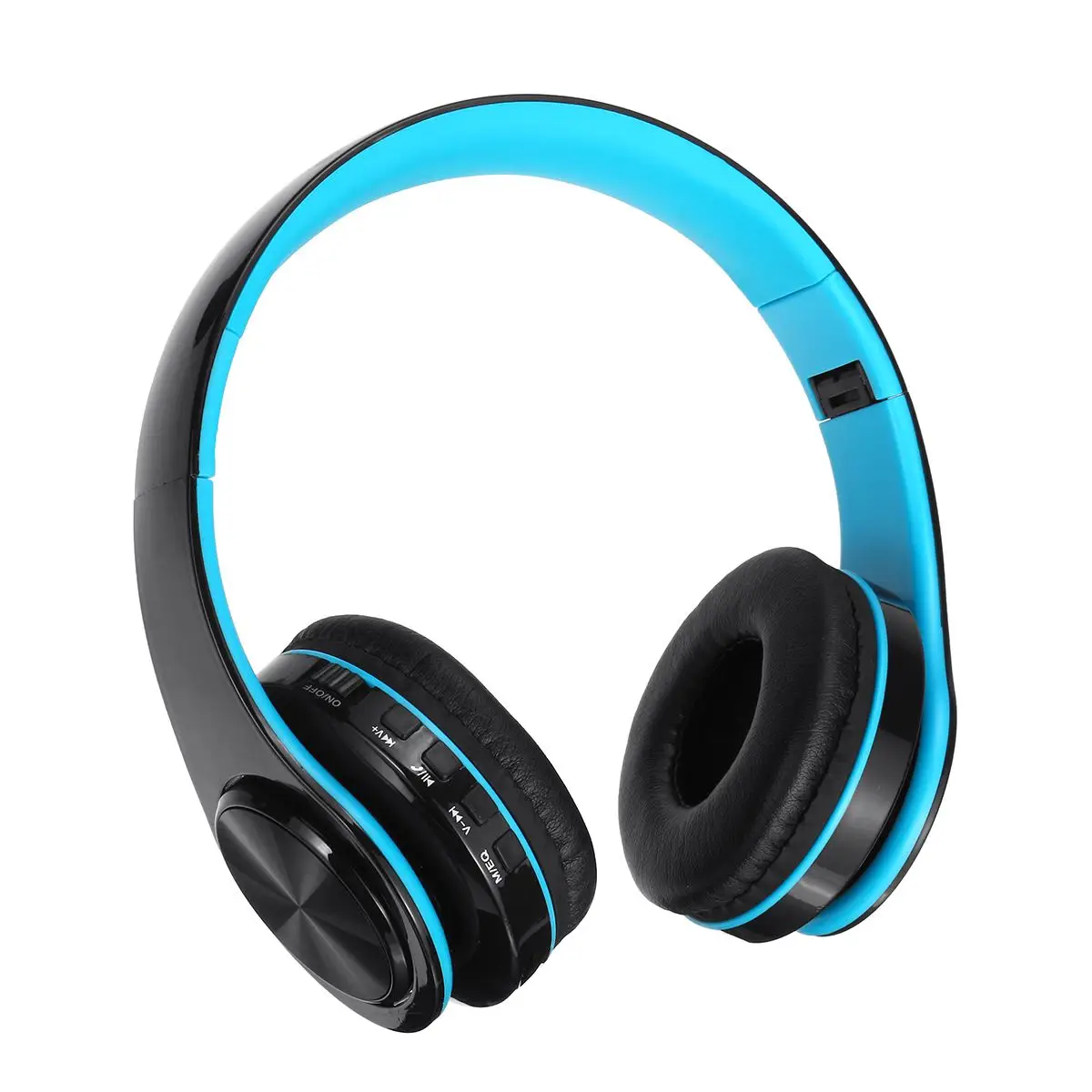 Синий Беспроводные наушники bluetooth 5,0, складные басы, стерео гарнитура, наушники с микрофоном, FM, TF карта, AUX, USB, для iPhone, сотового телефона - Цвет: Синий
