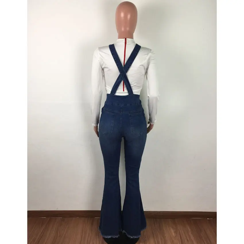 Wjustforu лето Flare Джинсовые комбинезоны Для женщин Bodycon Повседневные джинсы