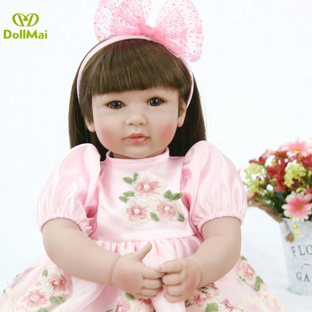 High quality vinyl silicone reborn baby doll toddler girl princess with long hair pink dress children gift bebe | Игрушки и хобби