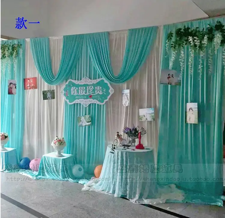 

3*6m Wedding Party Ice Silk Fabric Drapery White Blue Color With Swag Stage Prop Fashion Drape Curtain Backdrop DHL Free