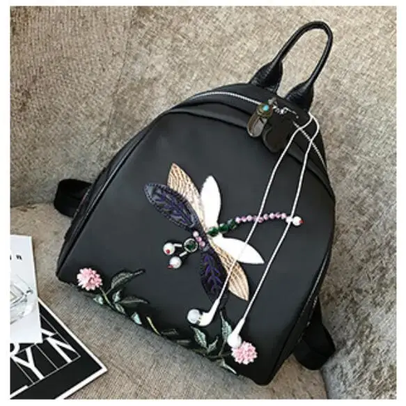DHL 10 pieces Embroidery Butterfly Design Backpack schoolbag Fashion Dragonfly Decoration Bags Travel Casual Nylon Bag Mochila