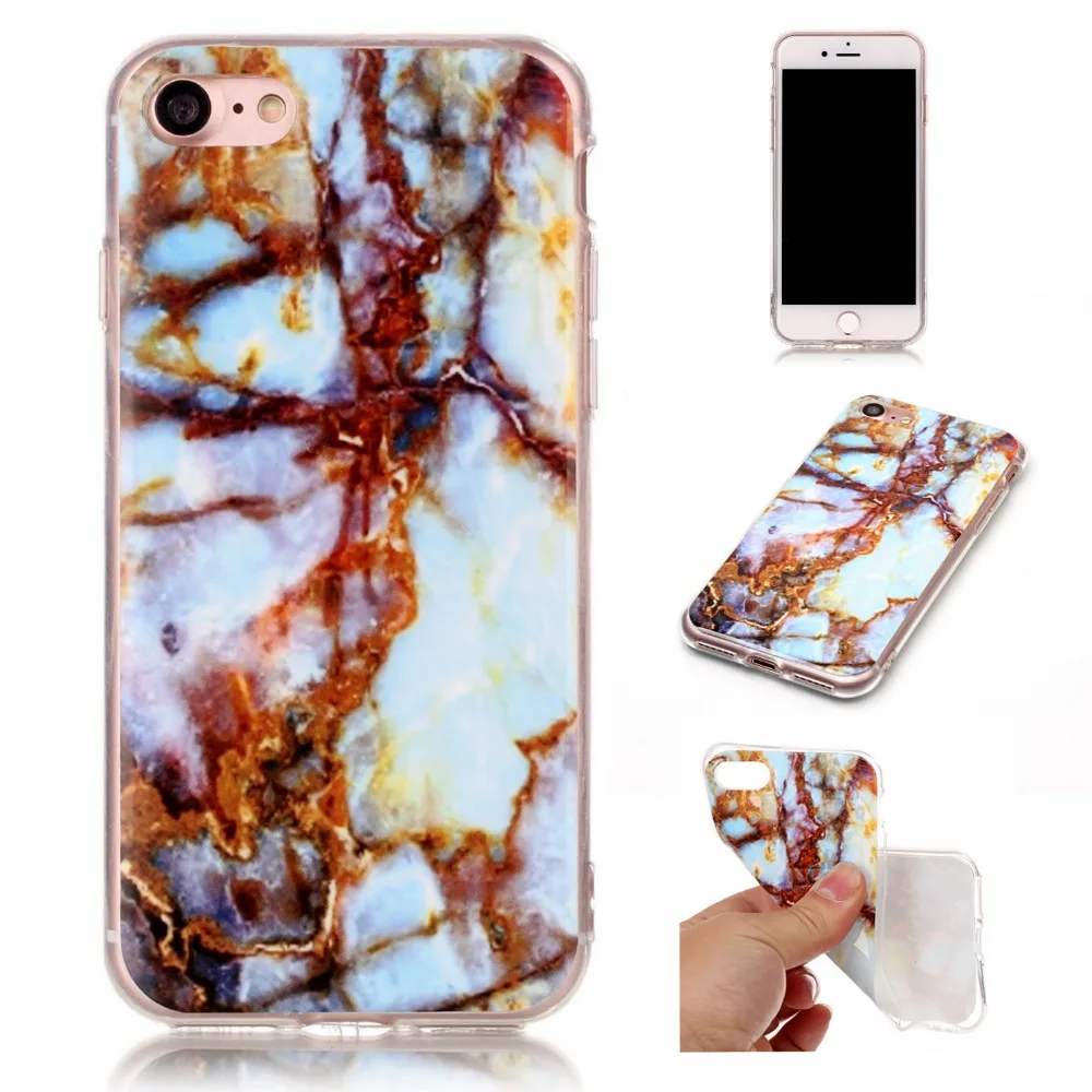 Newest For iphone 7 Luxury Blue White Green Black Marble Design Phone Case Apple Iphone7Plus Gloss TPU Soft Back Cover |