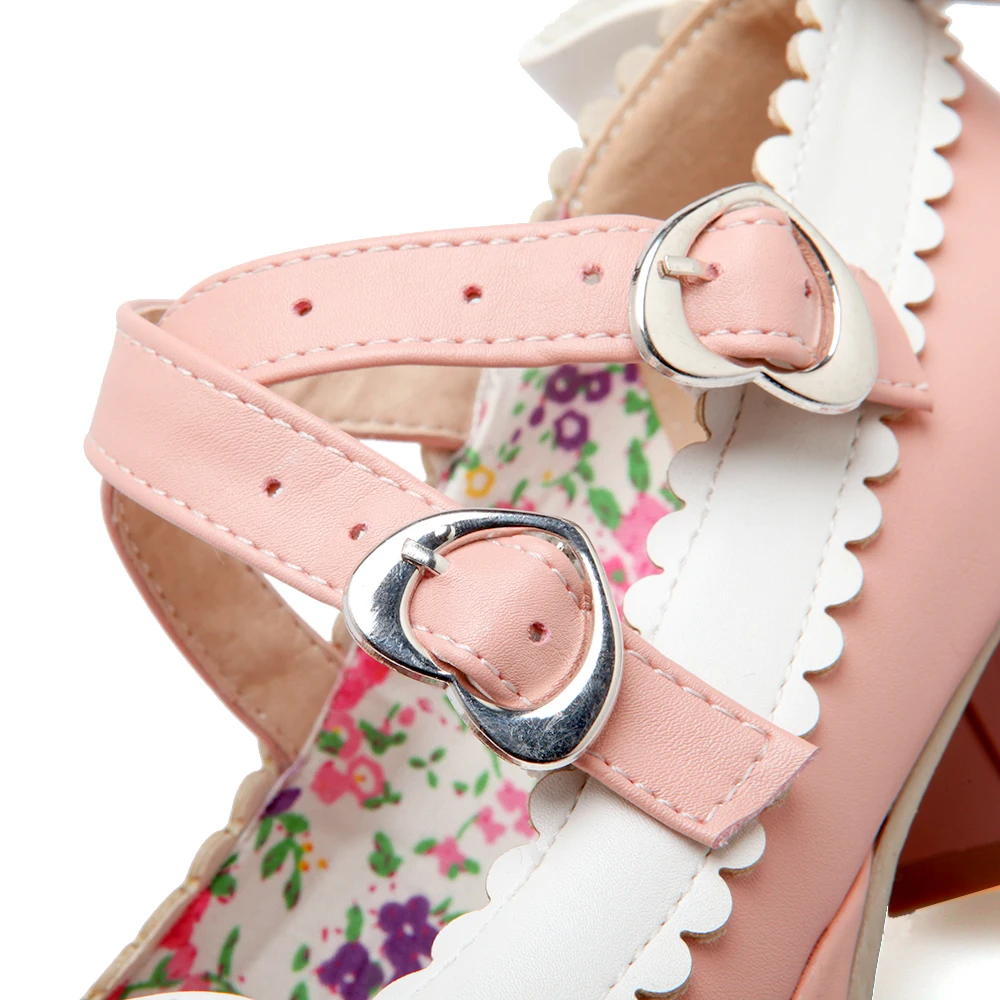 Лолита Бантом Женщин Пряжка Strappy Мед Блок Каблуки Мэри Джейн Сладкий Гирс Обувь