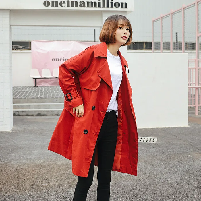 Spring Women Cotton Windbreaker Korean Eleme Double Breasted Loose Turn-down Collar Trench Coats Ladies Broadcloth Windbreakers | Женская