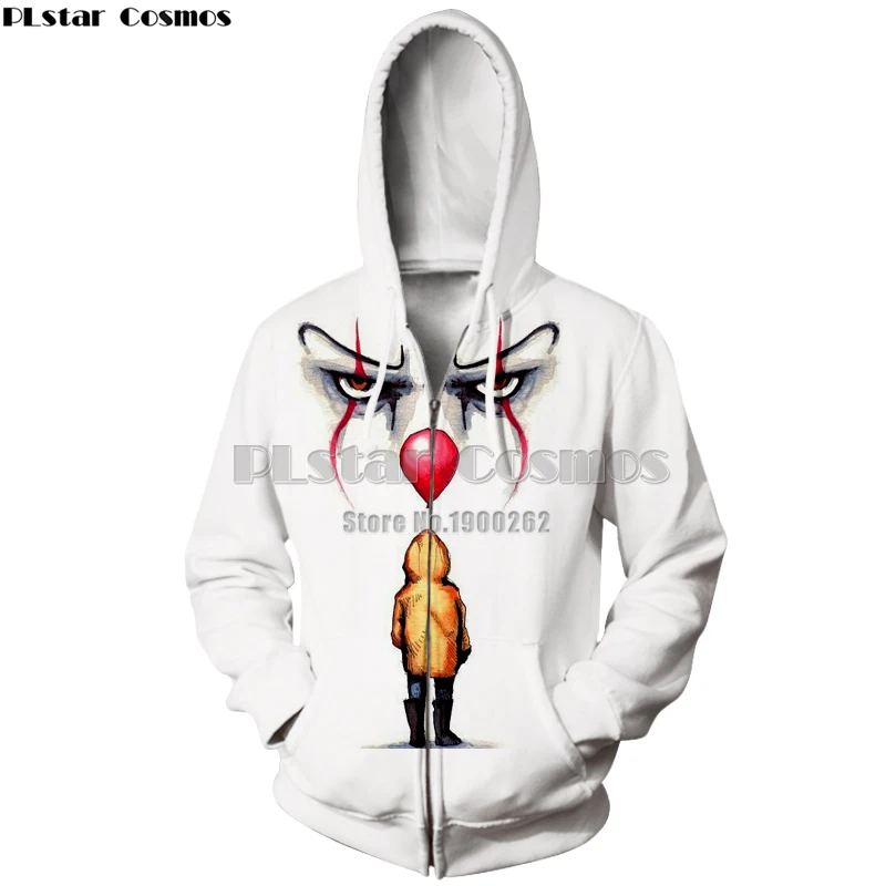 

PLstar Cosmos Hooded zipper Hoodie Clown funny Harajuku style Sweatshrit Women/Men Plus size XS-5XL