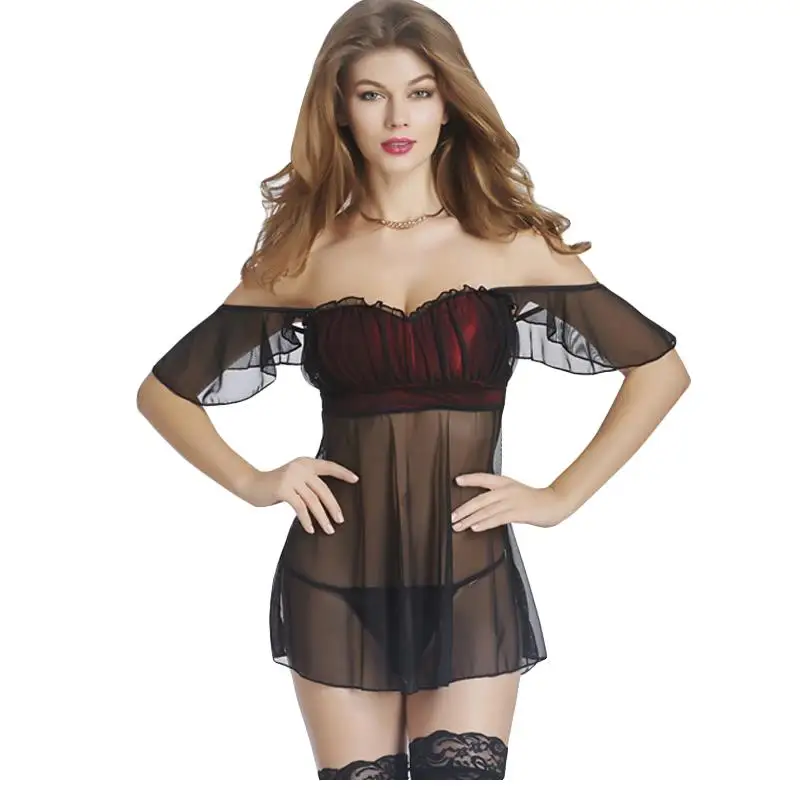 Большие размеры ультратонкое сексуальное нижнее белье Babydoll с открытыми плечами