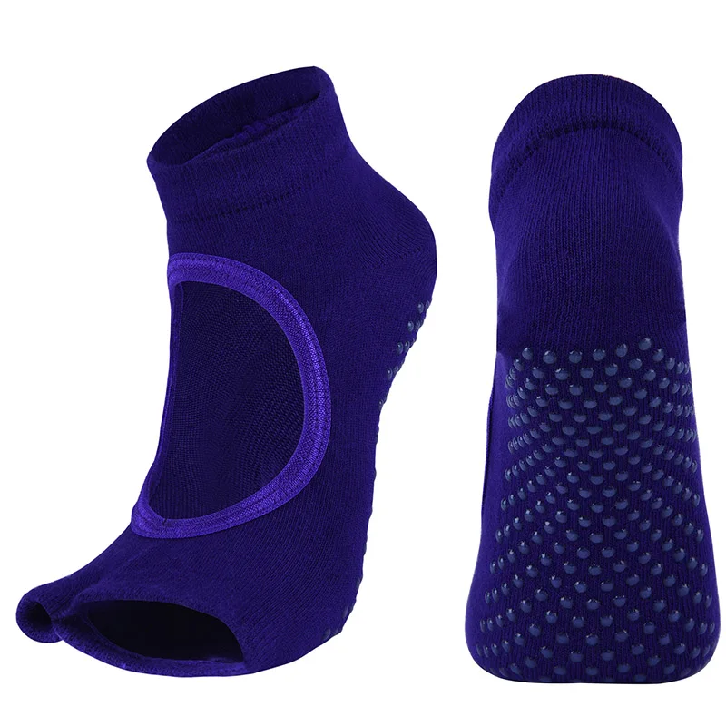 Purple Новые женские нескользящие носки для йоги спортивные хлопковые носки для пилатеса с двумя носками дышащие быстросохнущие танцевальные носки-тапочки для балета - Цвет: Purple