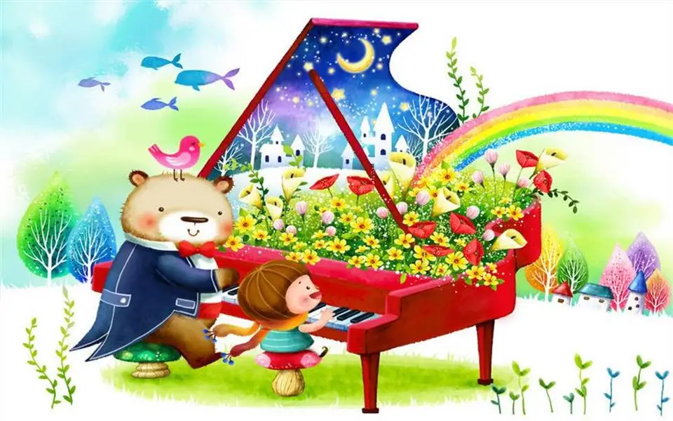 Пользовательские 3d фото обои комната росписи ручной работы медведь фортепиано