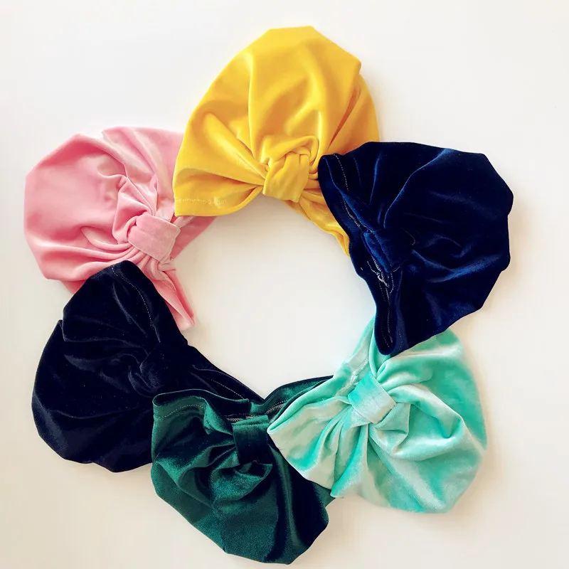 Hat Baby Turban For Girls Kid Velvet Bow Cap Muts/Bow Children Hats Autumn Winter Boy Toddler Fashion 2018 | Детская одежда и