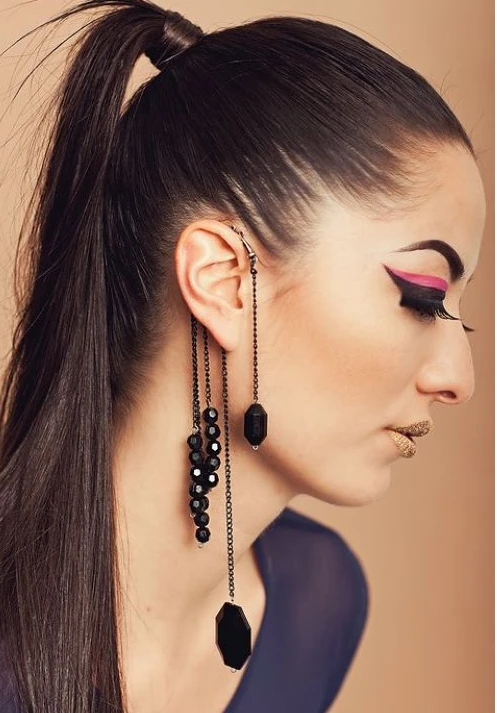 2014 Модные Винтажные черные бусины с заклепками и бусинами Длинные Цветочные