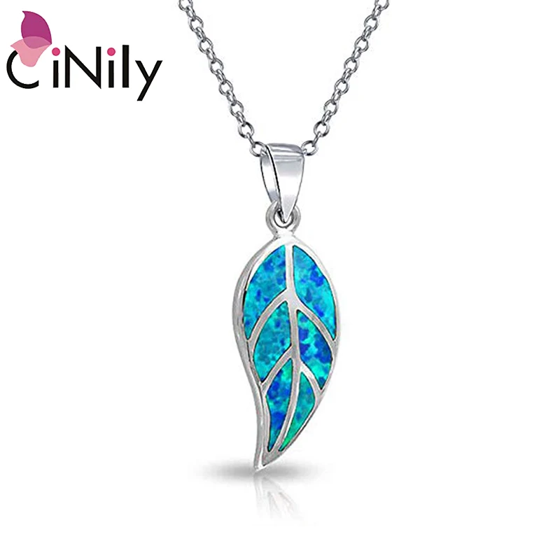 

CiNily Lake Blue Fire Opal Dangle Pendants Silver Plated Leaf Fallen Leaves Charms Bohemia Boho Natural Jewelry Gifts for Woman