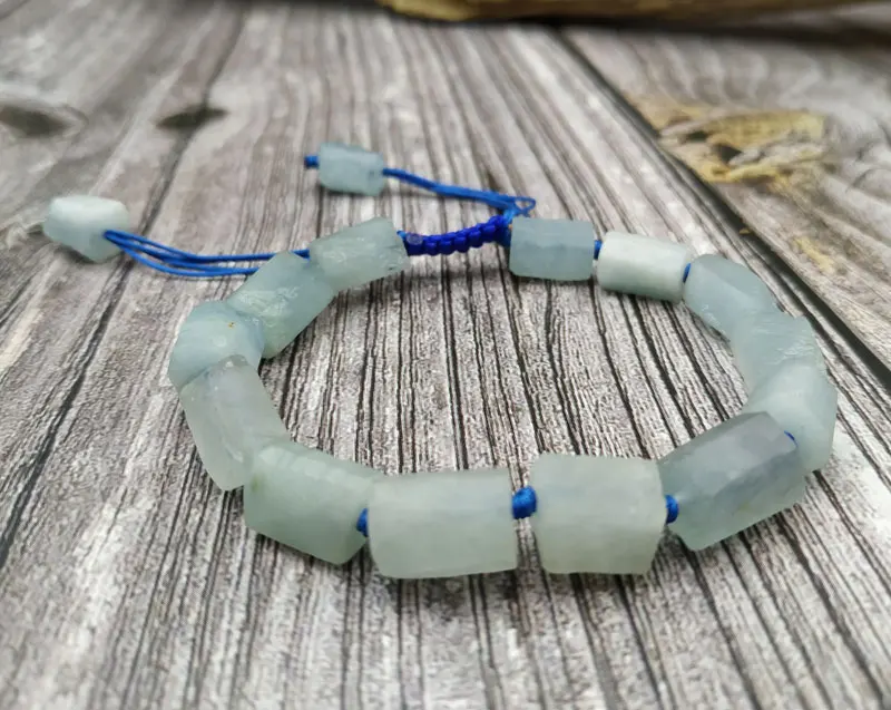 YA3871 Natural Rough Aquamarines Stone Cord Knot Adjustable Bracelet | Украшения и аксессуары