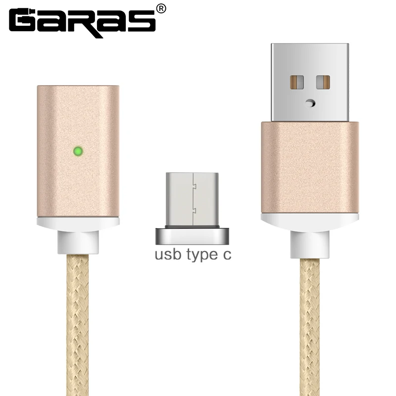 glod usb type c Магнитный кабель GARAS для iphone/Micro USB/type-C, зарядное устройство, адаптер для iphone, магнит, быстрая зарядка, кабели для мобильных телефонов, 2 м - Цвет: glod usb type c