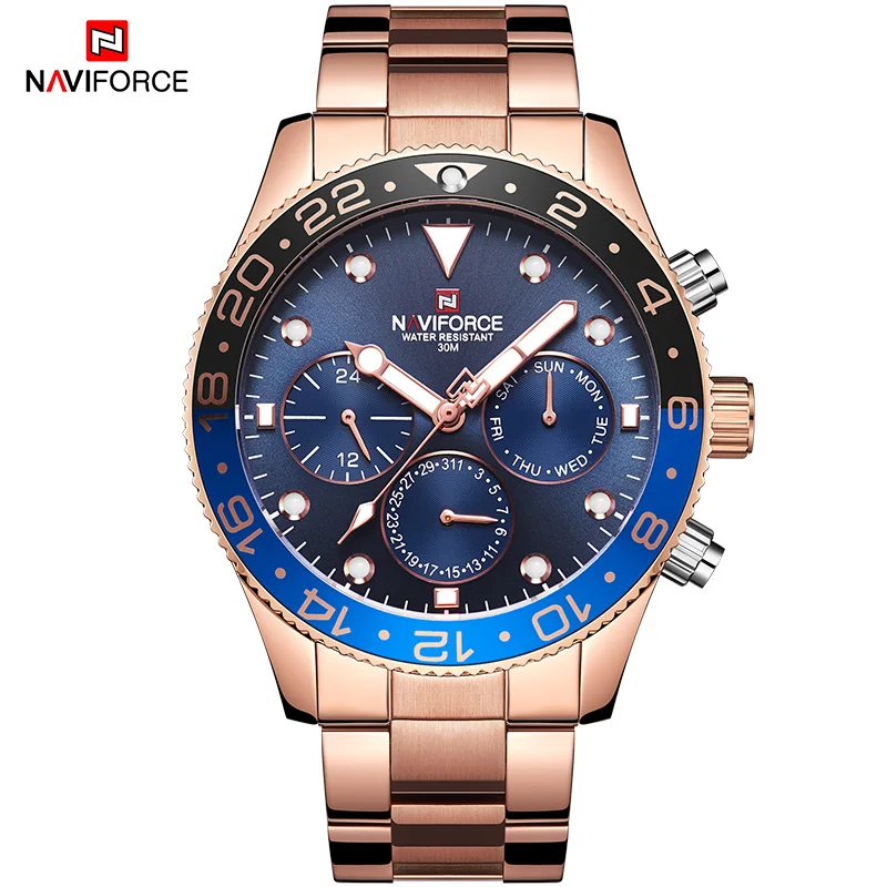 NAVIFORCE Relogio Masculino мужские часы Топ бренд класса люкс спортивные водонепроницаемые военные наручные часы кожа кварцевые мужские часы 9147 - Цвет: RGBE