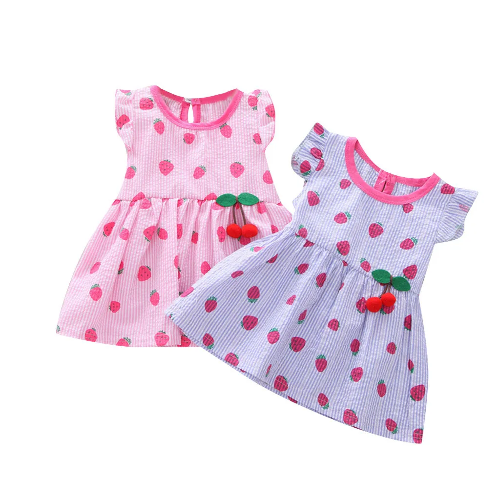 2019 летние платья принцессы с рукавами крылышками и фруктовым принтом для