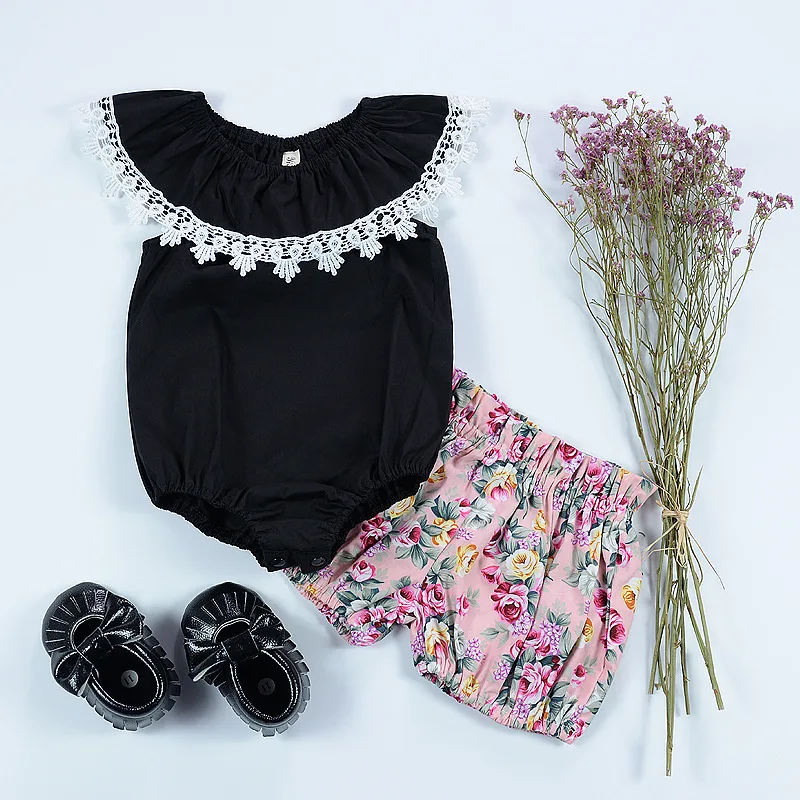 Детская одежда для девочки от 0 до 3 лет черные комбинезоны с белым кружевом bebes fille