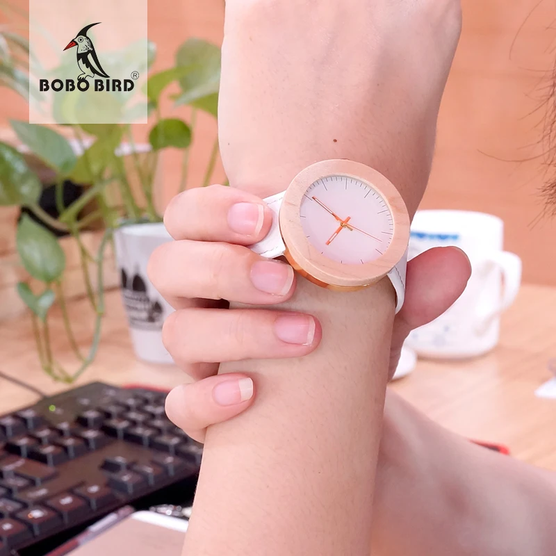 BOBO BIRD V-J28, женские наручные часы из клена и дерева, простой белый циферблат, золотой чехол из нержавеющей стали, женские часы orologio donna